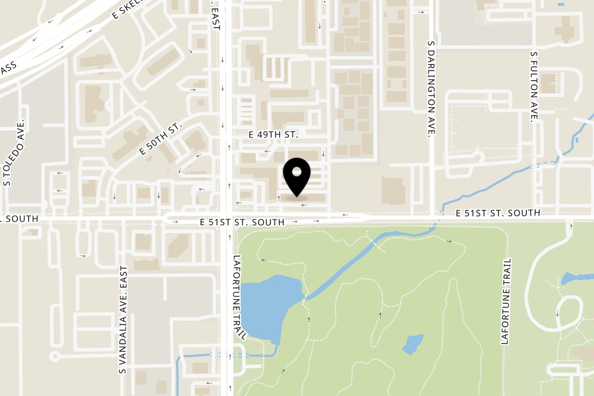 Map showing the location of RENDANG & CO - Indonesian Bistro on 5083 E 51st St in Tulsa